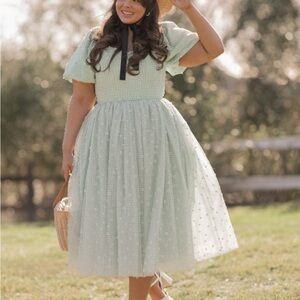 JessaKae Green Puff Sleeve Midi Dress for Weddings
